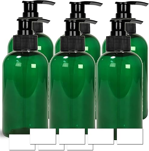 Miniatura 6 de EZProUSA Botellas vacías de plástico con bomba de champú y loción con etiquetas impermeables, aceites esenciales recargables sin BPA a prueba de