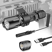 Vista 2 de WholeFire Linternas de riel Picatinny de 5000 lúmenes, 5 modos de luz recargable, linterna táctica para rifle con montaje de rieles Picatinny e