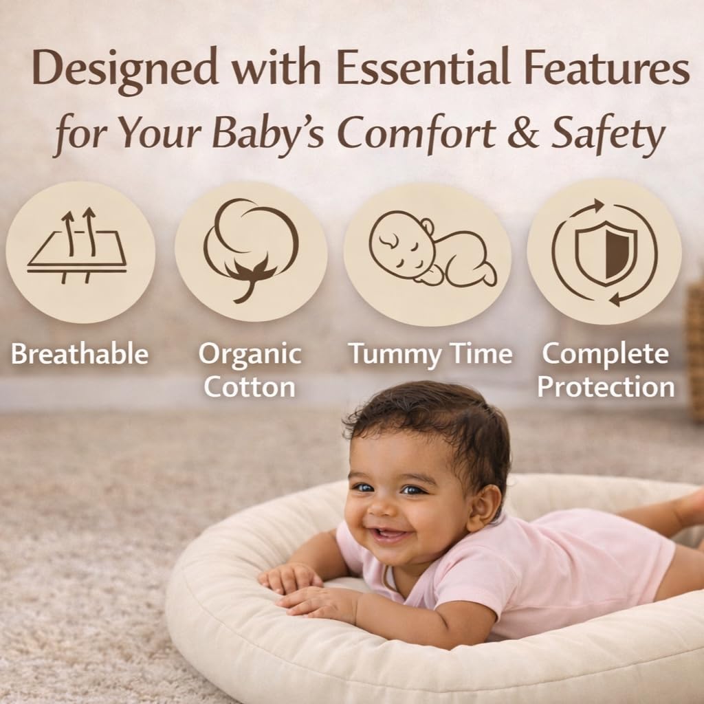 Aila + Aiden Baby Lounger | Organic Cotton Infant Lounger | Adjustable & Portable Floor Lounger |Supervised Use | Soft, Breathable, Washable Cover - Snuggle Collection - (Cream)