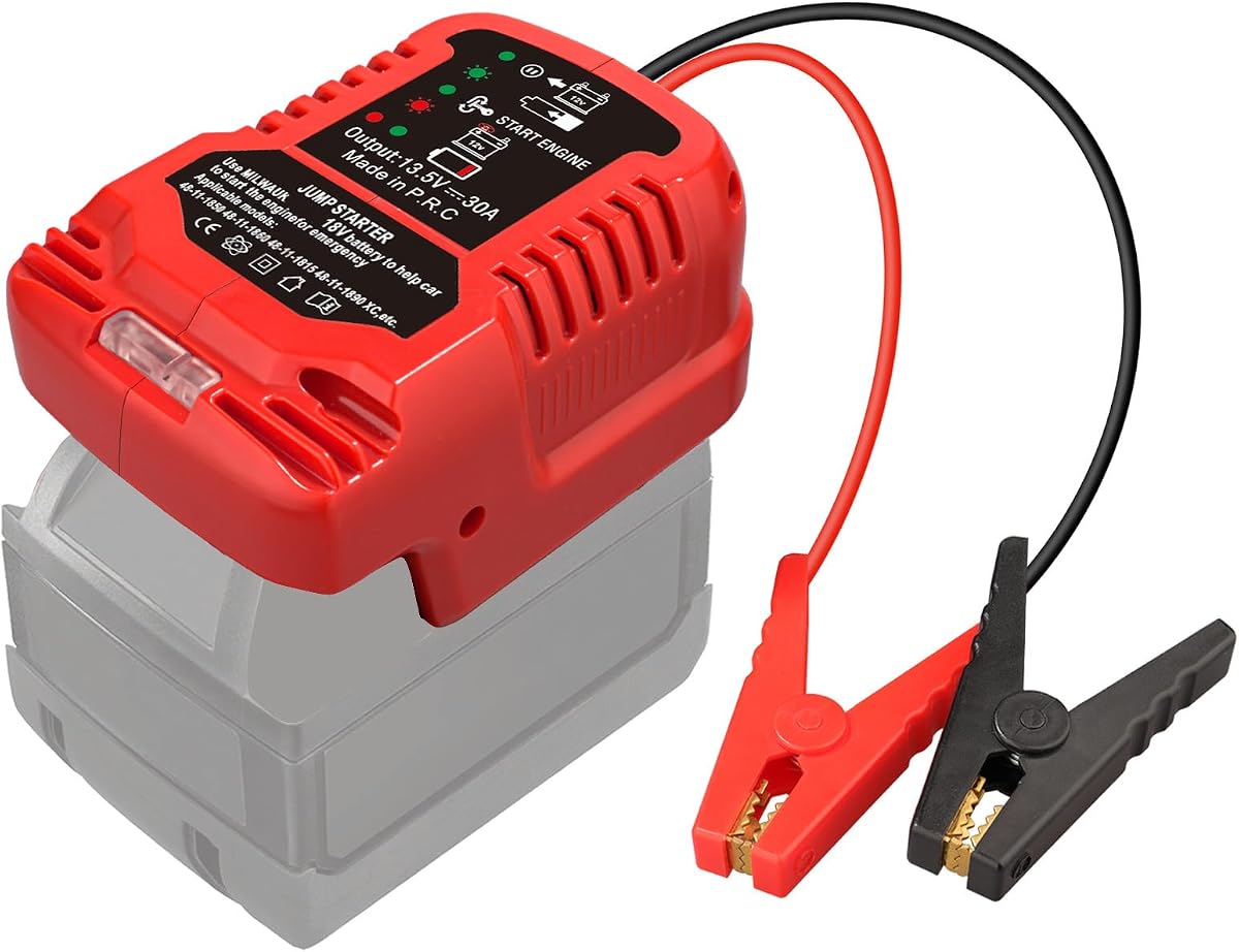 Car Jump Starter Adapter for Milwaukee M18 18V Batteries, 11AWG Heavy Duty Auto Booster Cables, Portable Vehicle Jump Starter for 12V Batteries, Fits Gas Engines Up to 3.5 Liters