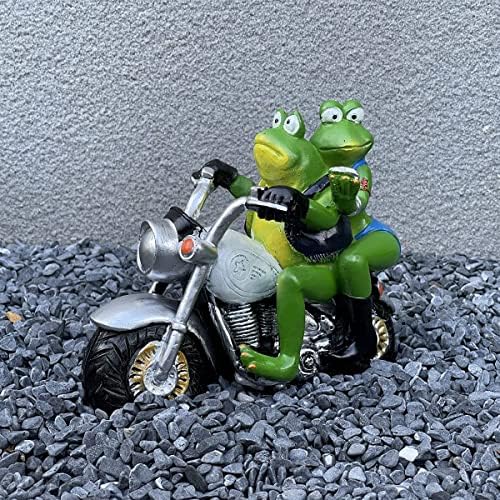 Garden Frog Statue - Couple Frog on Motorbike - Garden Yard Art Decoration, Outdoor Ornaments for Patio Yard Lawn Porch, Gifts