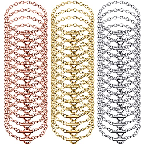 45 Pieces Bracelet Chains With Ot Toggle Clasp Stainless Steel Bracelet Link Chains Diy Jewelry Making Bracelets Chains For Women Diy Jewelry Crafts Supplies (Silver, Gold, Rose Gold) #TOP21