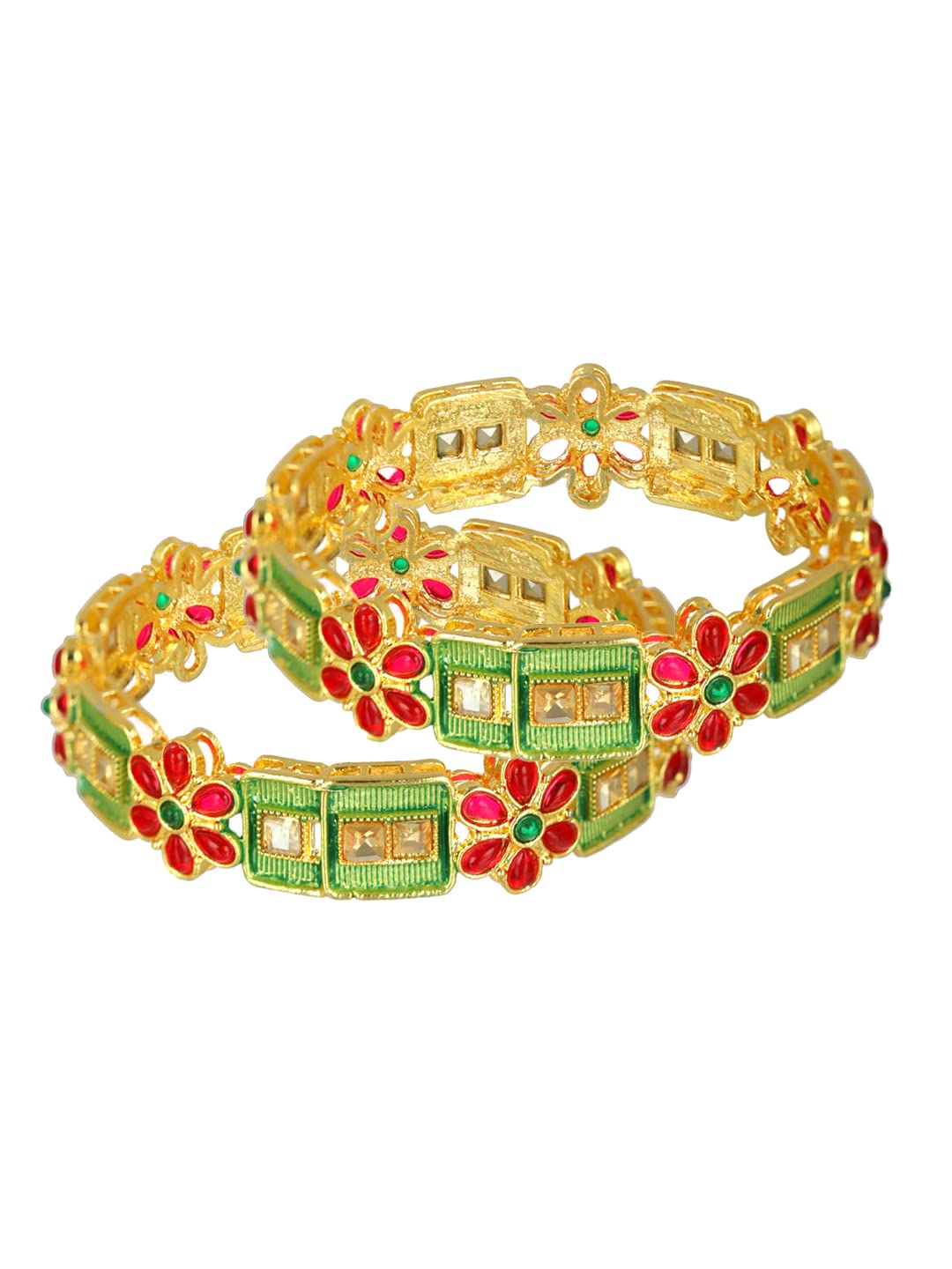 Priyaasi Floral Block Multicolor Gold-Plated Bangle Set of 2 (B0BJKBX254) Amazon Price History, Amazon Price Tracker