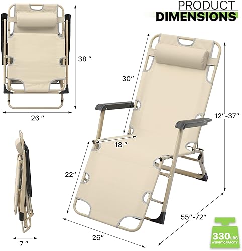 Miniatura 3 de Magshion Sillas plegables reclinables para patio, silla reclinable de 3 posiciones para exteriores con reposacabezas ajustable para patio trasero y