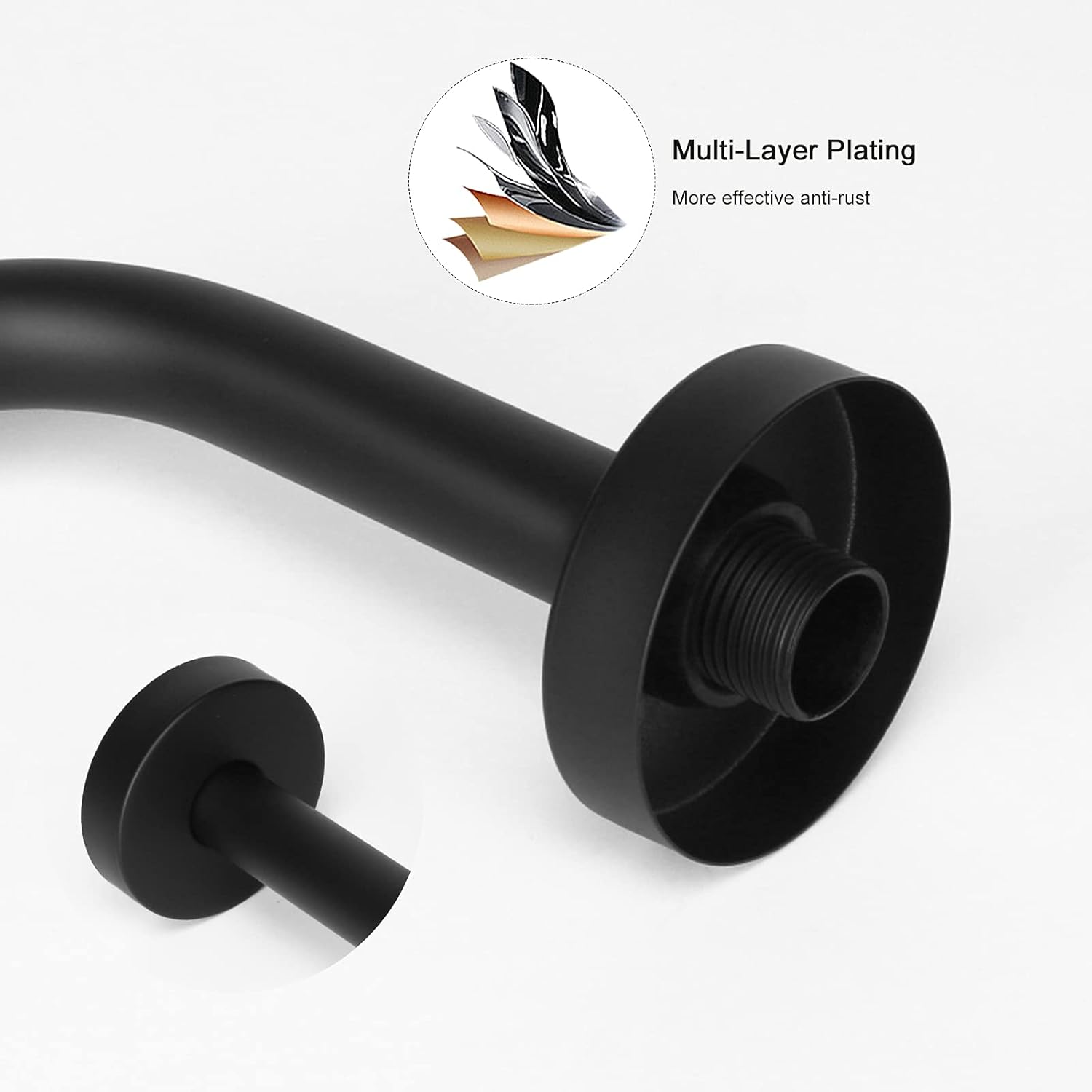 NearMoon High Rise S Shape Shower Extension Arm, Shower Head Extender Shower Arm with Flange, Standard 1/2" Connection- Bathroom Accessory, 13 Inch(Matte Black)