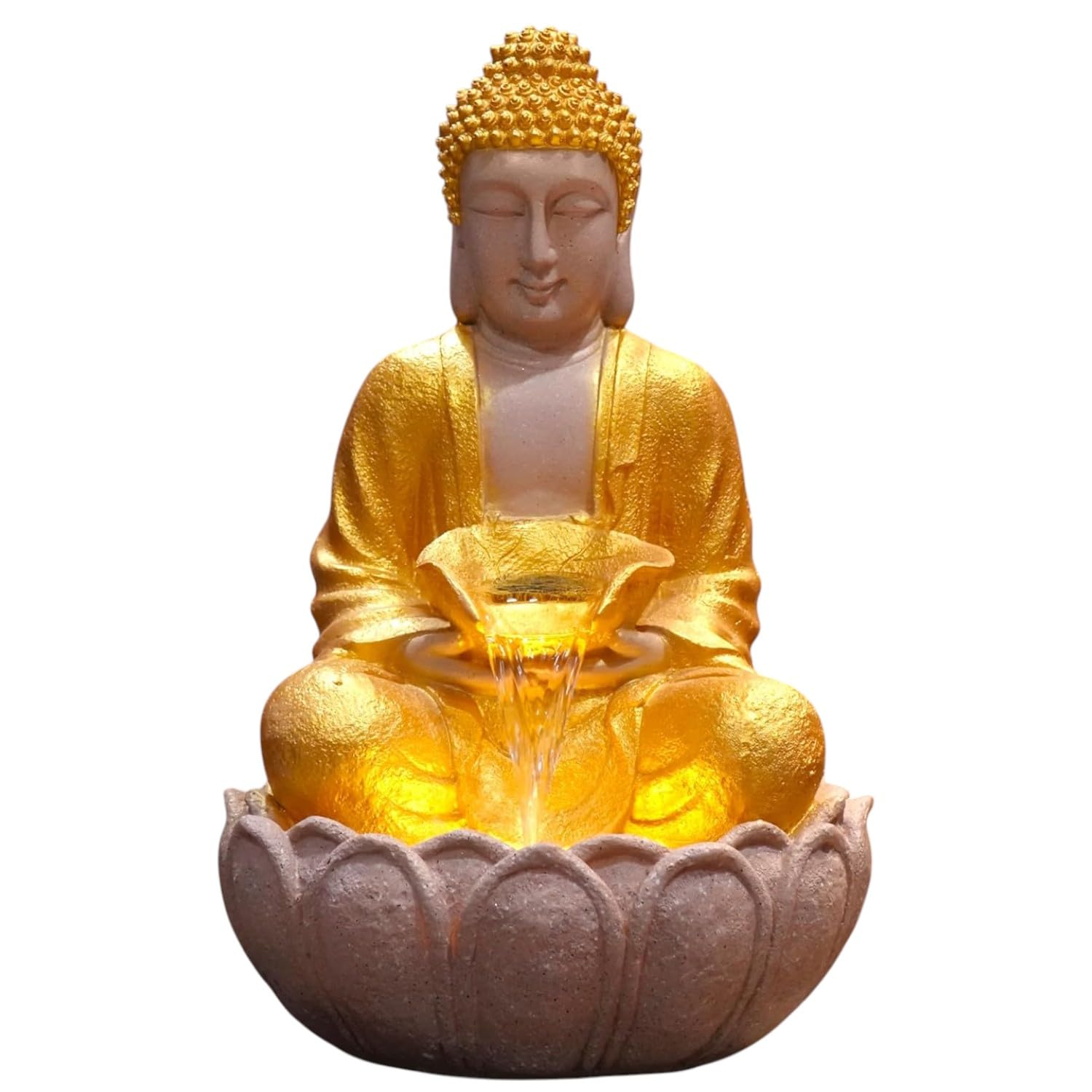 2 Feet Kamal Buddha Water Fountain for Home & Garden|Fiber Buddha Fountain with LED Light|Indoor Outdoor Fountain for Vastu & Positivity (Golden, 2 Feet Kamal Buddha Fountain)-image-14
