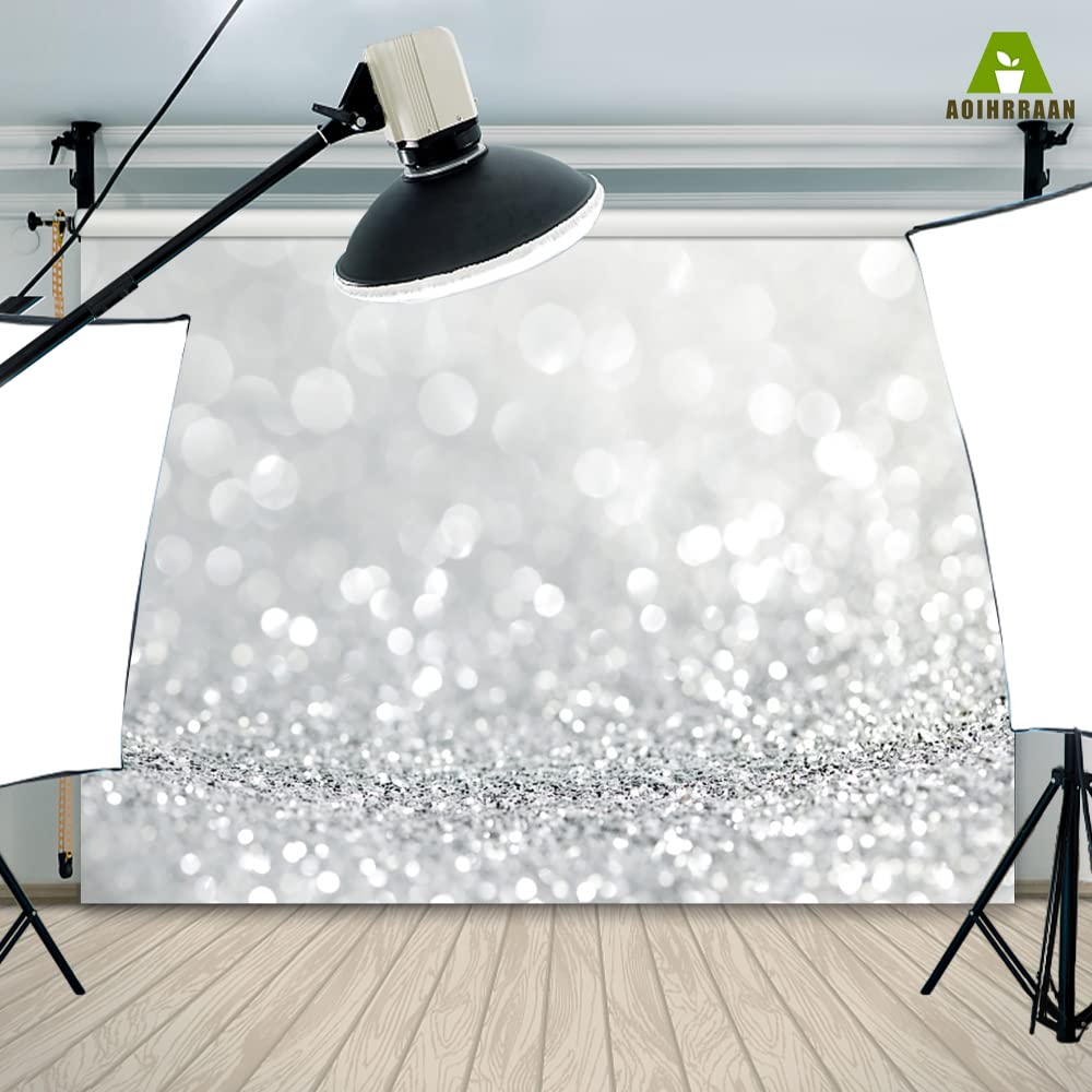 Aoihrraan 3x2m Argento Glitter Sfondo Brillante Paillettes Macchie Astratto Sfocato Bokeh Aloni Fotografia Sfondo Ballo Di Fine Anno Festa Bambini Compleanno Neonato Bambino Doccia Foto Prop