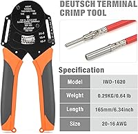 Vista 2 de iCrimp IWD-1620 Deutsch Crimp Tool, Size 16 Deutsch Crimper, Solid Barrel Contact & Circular Connector Contacts Crimping Tool, 8 Indents Wire