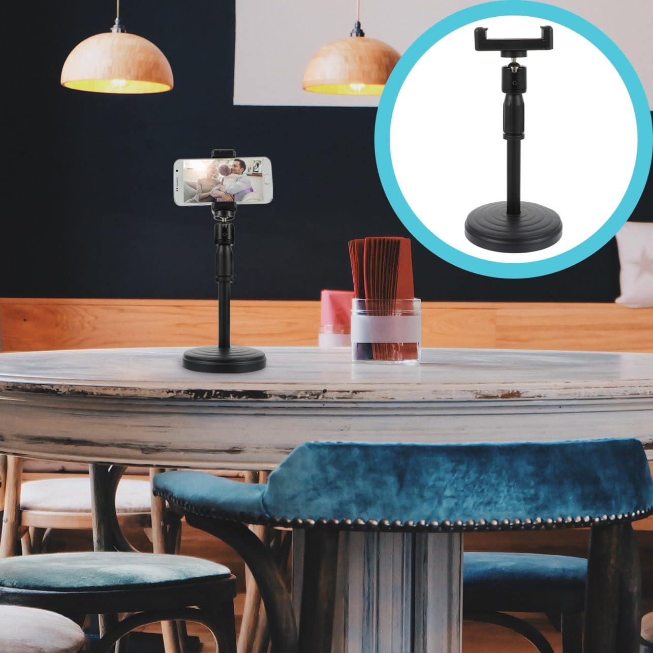 Mikikit Soporte Ajustable para Teléfono Celular Negro de Hierro y Plástico