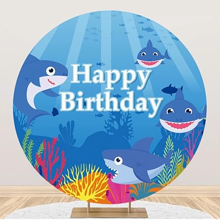 Amazon Com Yeele 6 5x6 5ft Cute Shark Round Backdrop For Photography Cartoon Shark Under The Sea World Happy Birthday Background Kids Birthday Party Cake Table Banner Decoration Newborn Child Family Studio Props Electronics