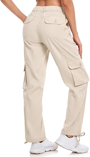 Miniatura 4 de Women's Cargo Work Pants Elastic Waist Straight Leg Casual Travel Hiking Pants Loose Cotton Military Pants 7 Pockets