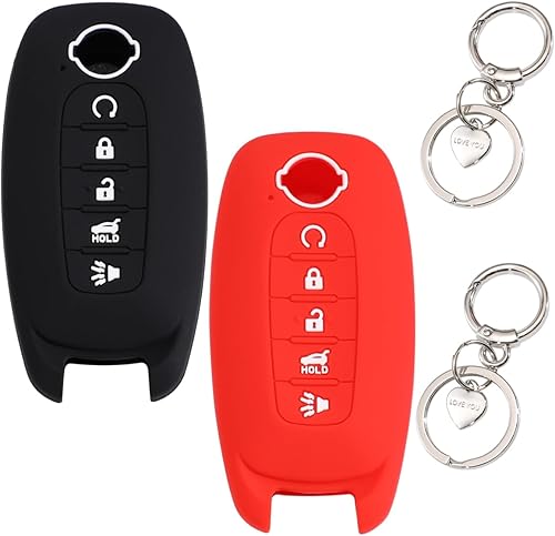 Miniatura 6 de Lcyam Funda de silicona para llavero Pathfinder Rouge de 5 botones compatible con accesorios de automóvil Nissan 2023 2024 (negro azul)