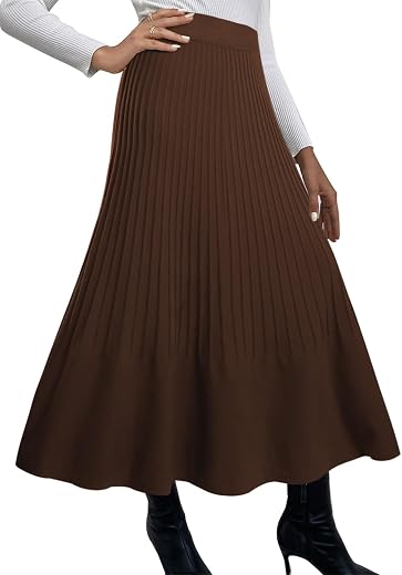Adigaber Women's Long Skirts High Waist Pleated Knit Skirt Line Winter Elastic Waist