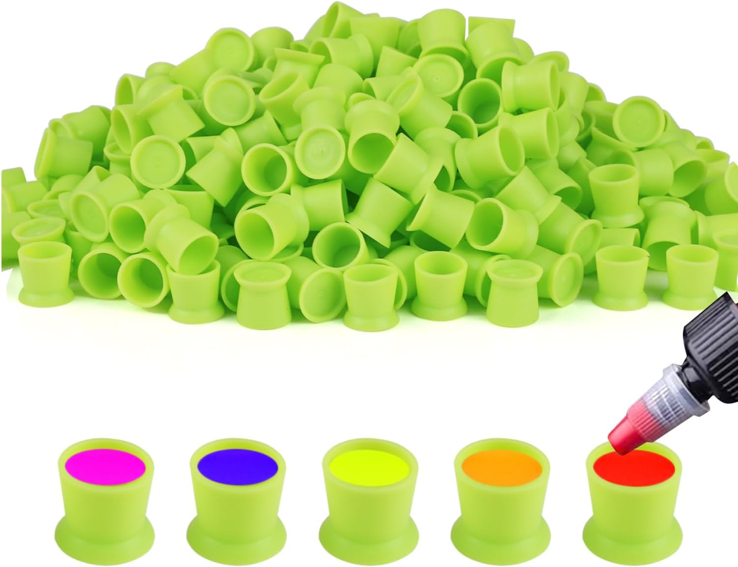 300pcs Tattoo Ink Cups with Base Disposable Tattoo Ink Caps Silicone Permanent Makeup Cups Eyebrow Eyeliner Lip Color Pigment Cup Container Tattoo Supplies (Green)