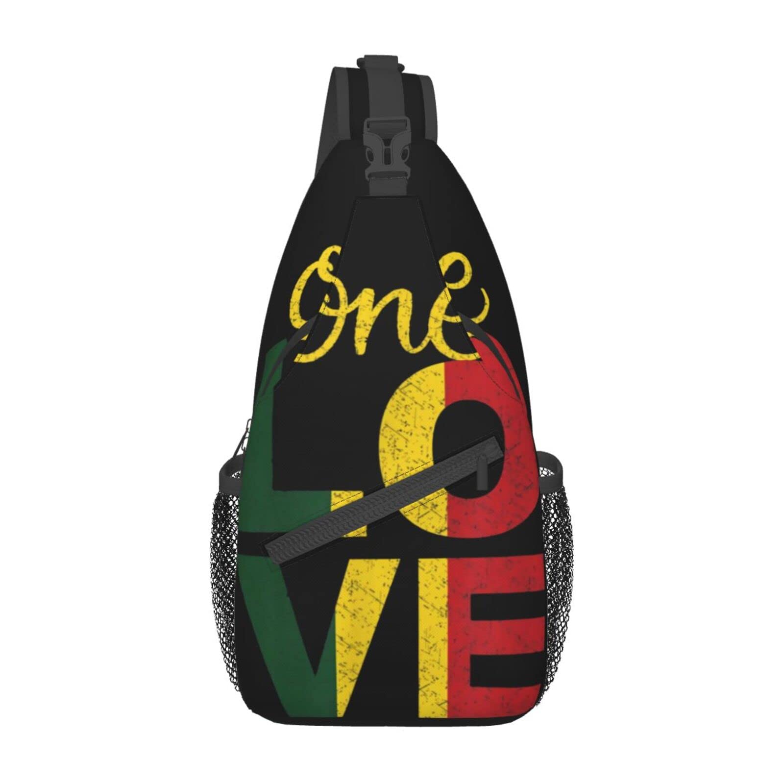 errtavt One Love Jamaican Rasta Reggae Crossbody Bags Women Men Cross Chest Bag Adjustable Sling Backpack Shoulder Bag For Cycling Travel Sport Hiking