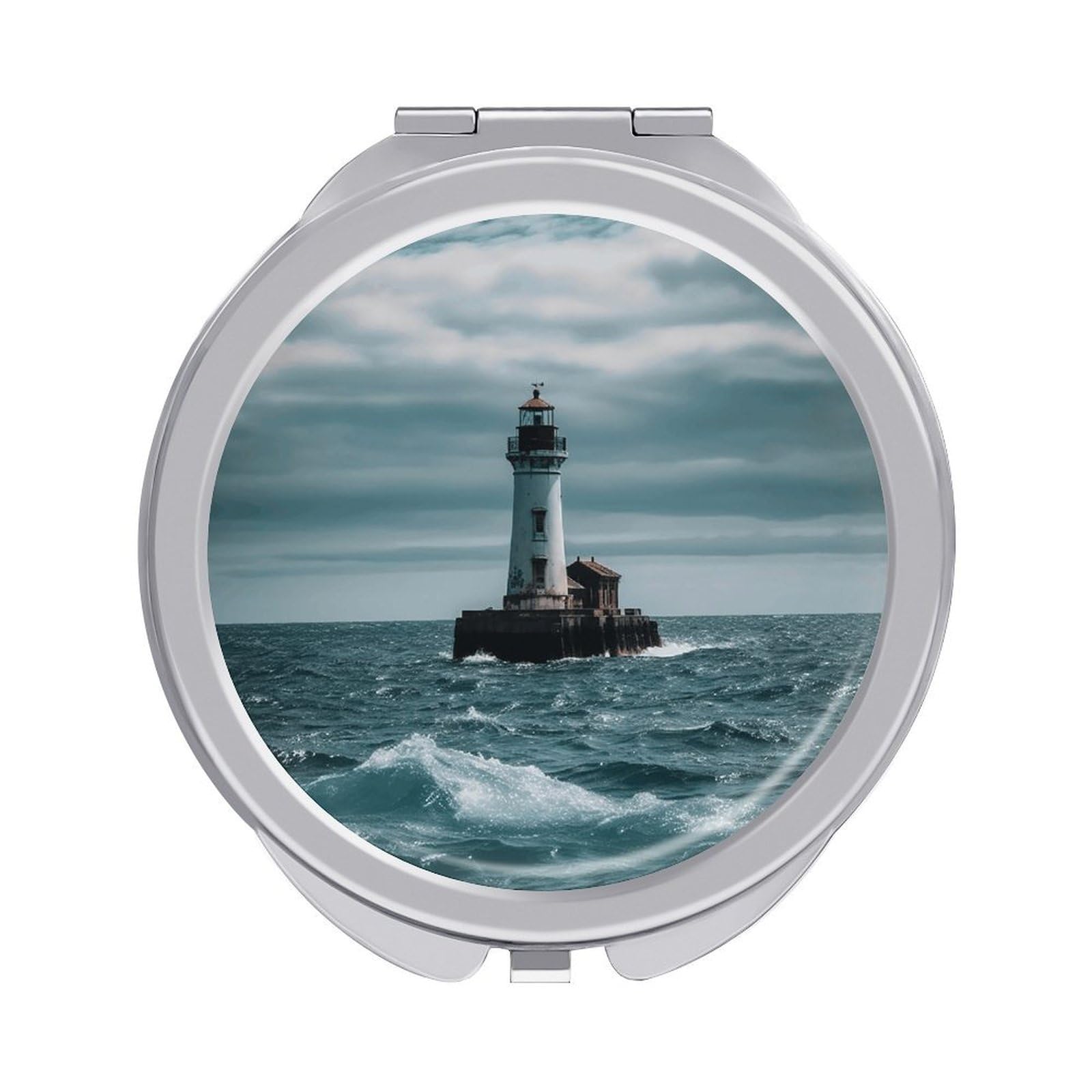 VstaDank Lighthouse Ocean Travel Makeup Mirror Cute Compact Mirror for Women 1X/2X Magnifying Metal Pocket Makeup Mirrors Folding Round Makeup Mirrors for Handbag Wallet & Gift