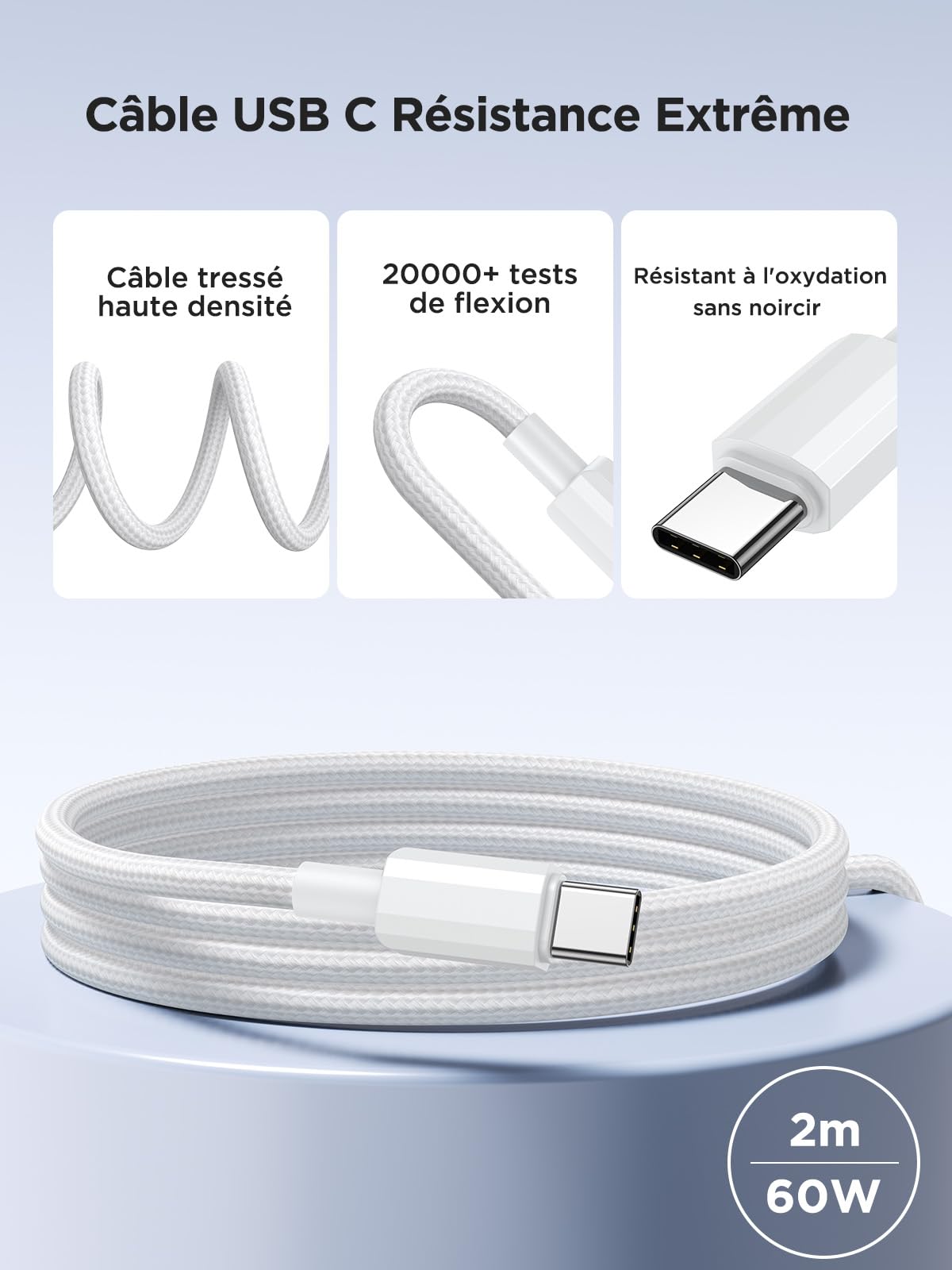 Chargeur USB C Rapide pour iPhone 17/16/15,Prise Adaptateur USB C Chargeur Rapide avec 2m Câble USBC,Compatible iPhone 17/17 Air,16e,16/15 Plus,17/16/15 Pro, Pro Max, Pad, Adaptateur Secteur