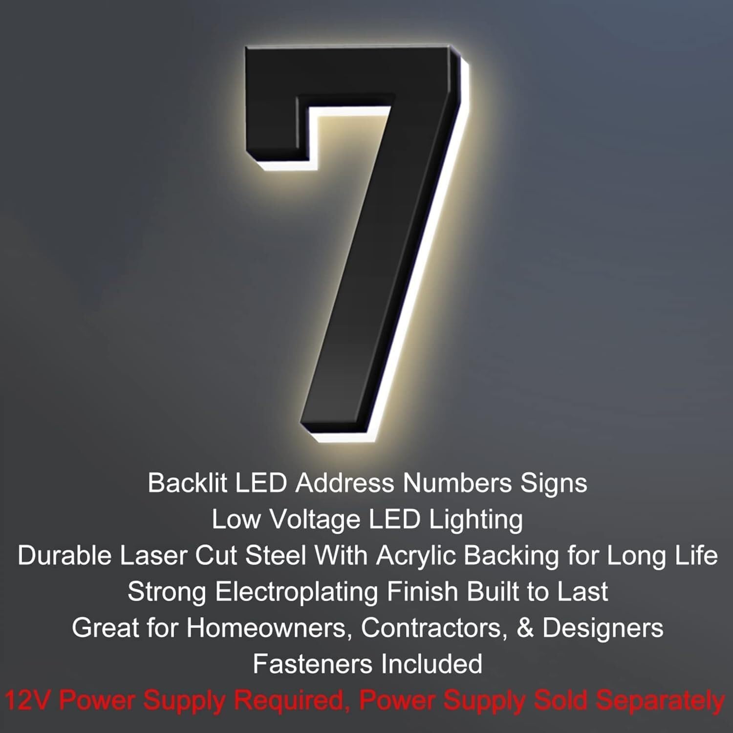 Numery domów, numery domów podświetlane diodami LED, podświetlane nowoczesne numery domów, podświetlane numery domów na zewnątrz.(I,6 cala/150 mm)