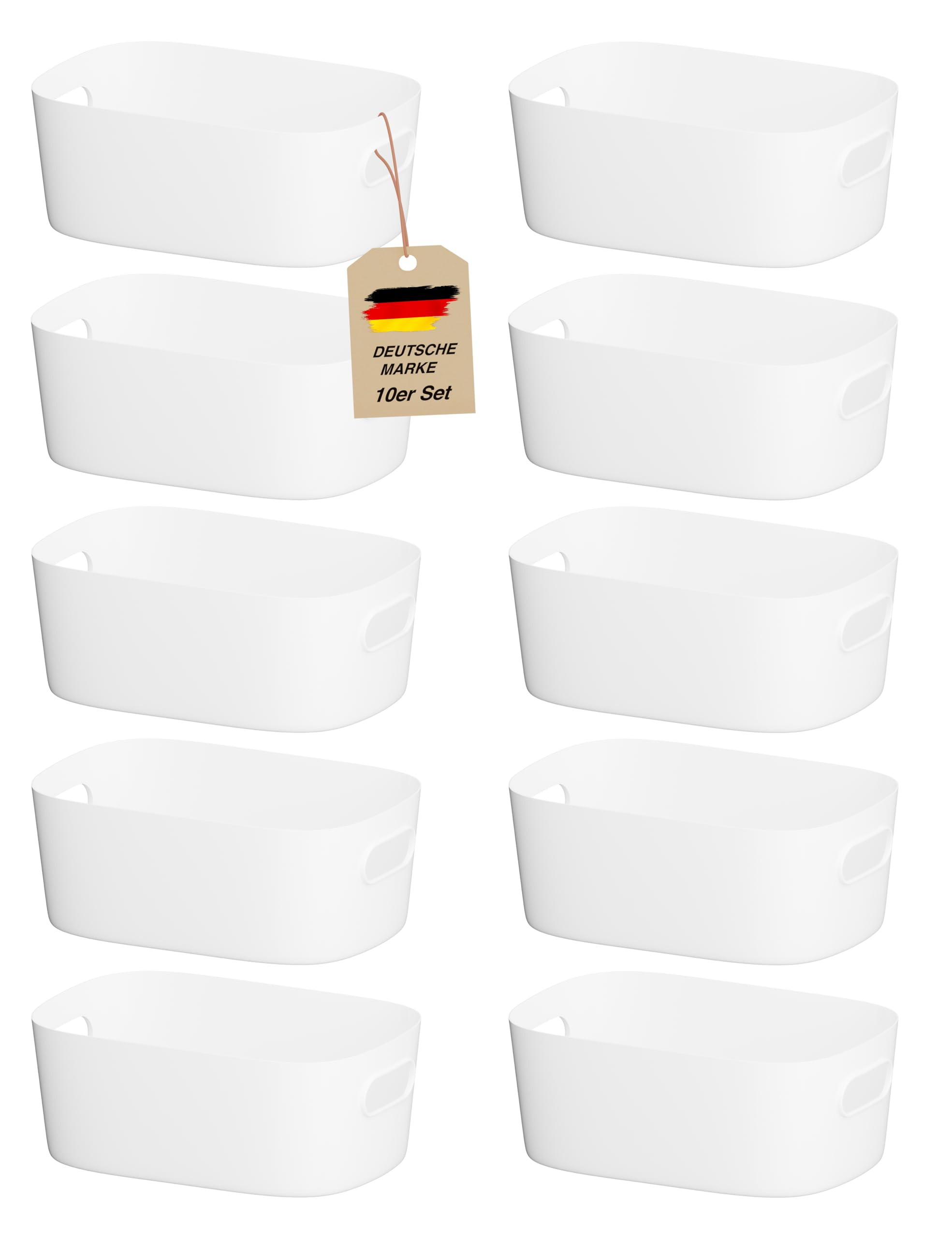 VMbathrooms Aufbewahrungsboxen 10er Set Weiß 25cm | Robuster Küchen-Organizer & Allzweckbox (BPA-frei) | Ordnungsboxen mit ergonomischen Griffen & zeitlosem Design | Aufbewahrungskorb für jeden Raum