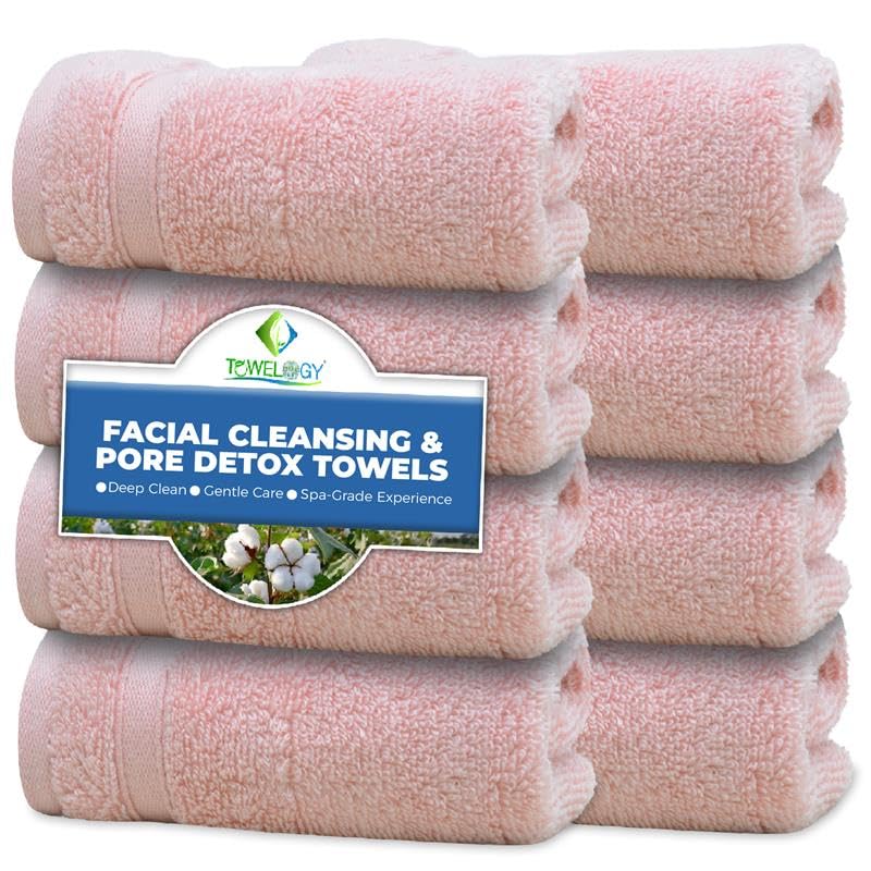 Towelogy® 8 x Cotton Face Cloths, Blackhead Remover, Makeup Cleanser & Spa Steam Towel