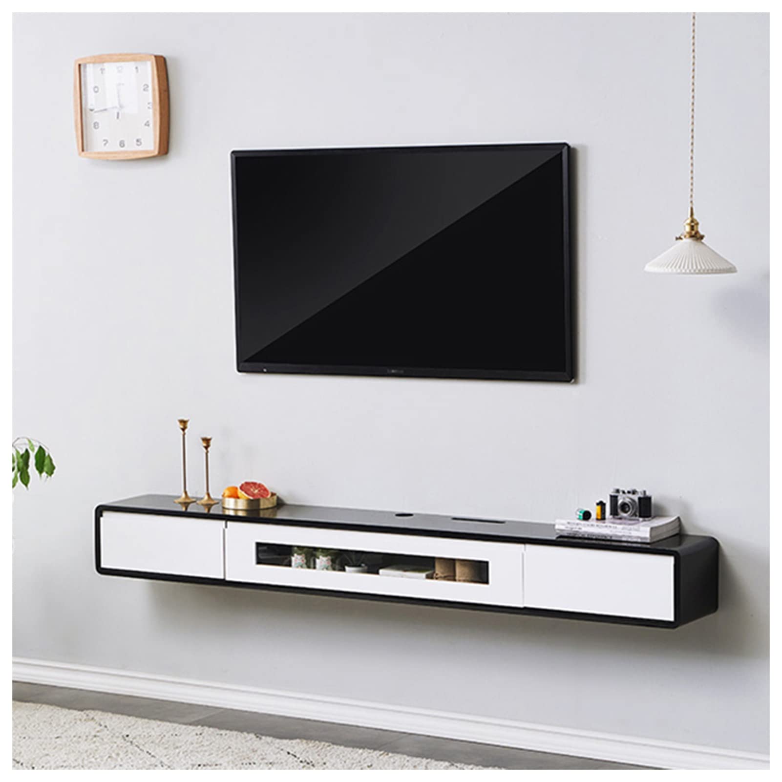 Armadietto da parete galleggiante con cassetti e contenitore, per soggiorno e camera da letto, moderno supporto organizer per console multimediale con dimensioni 120 x 24 x 20 cm