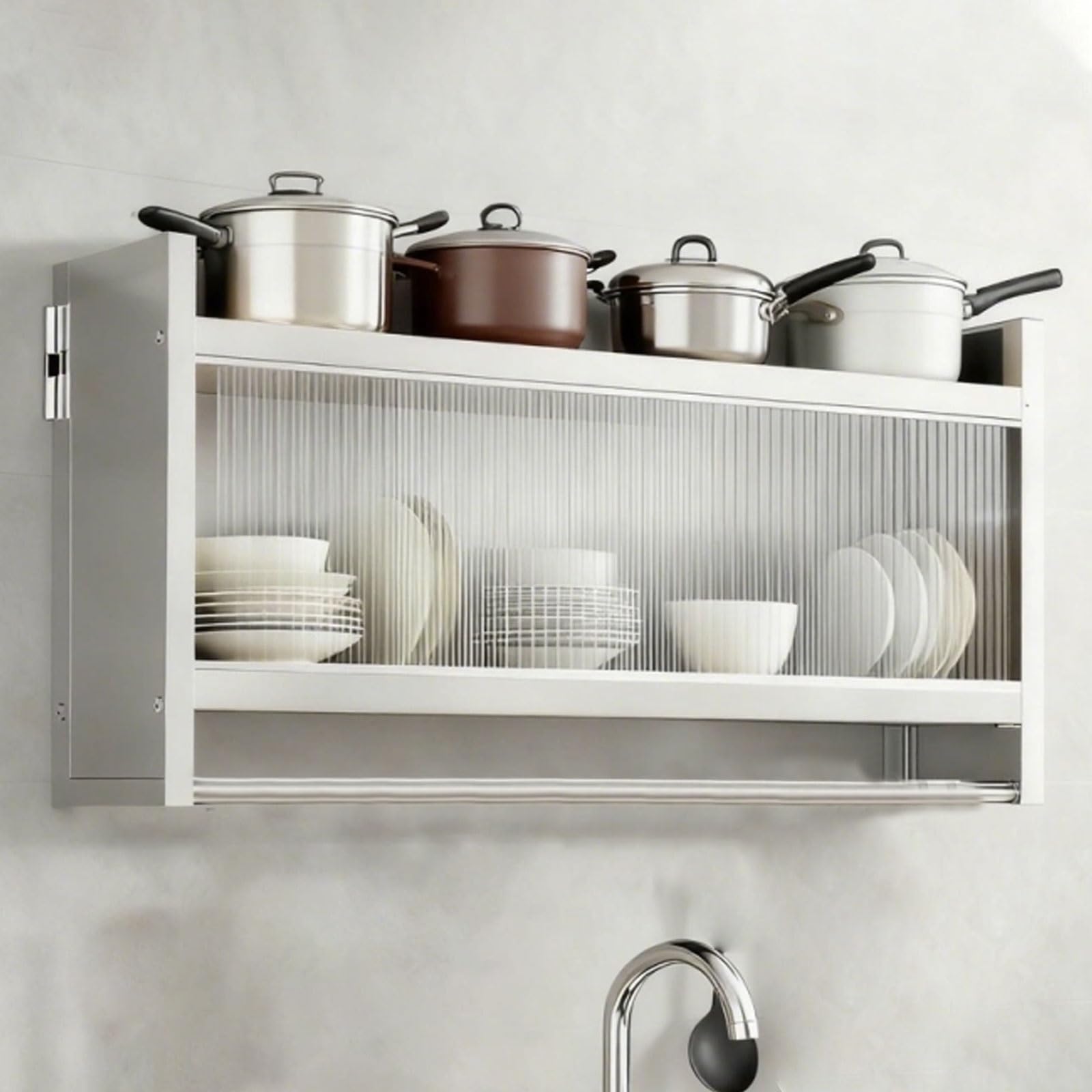 Küchenschrank aus Edelstahl mit Schiebetüren, Hängestangen-Design für Badezimmer, Wohnzimmer, Waschküche, leicht zu reinigen, 100 x 32 x 46 cm