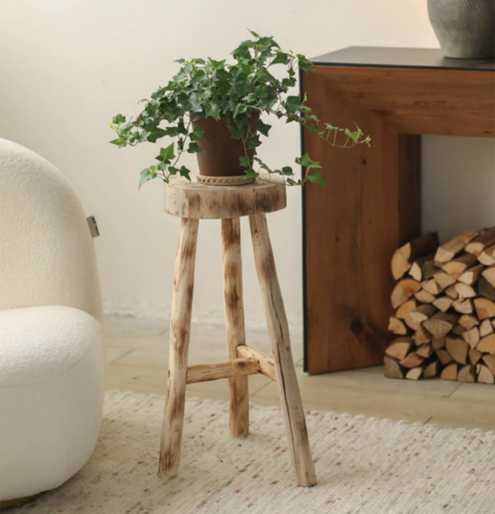 PRUJOY Holz-Blumenstnder, 3-beiniger hoher Hocker, Regal, Dekoration,  Wohnzimmer, Vintage, alt, kleine Seite, mehrere Balkon-Blumenstnder: ...