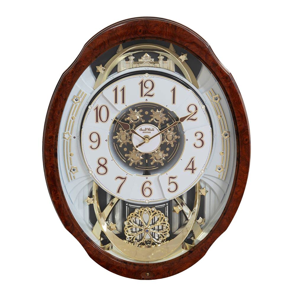 Watching Clocks Brown Rhythm Piano Wood Finish Large Magic Motion Musical Wall Clock
