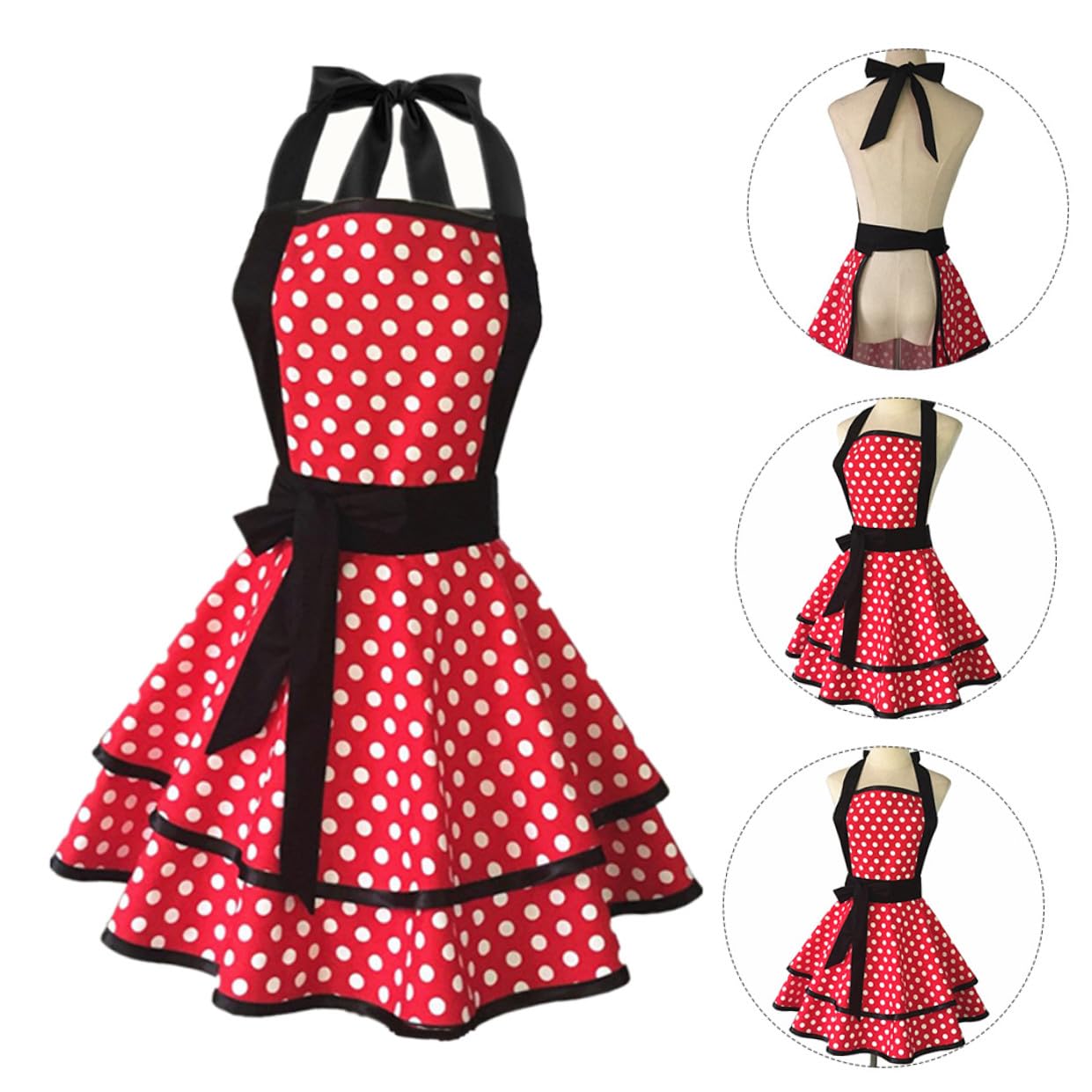 MAGICLULU Grembiule da Cucina Motivo a Pois in Cotone, Doppio Strato, Lavoro in Hotel e Cucina, Grembiule da Lavoro per Donna Ampia Vestibilità