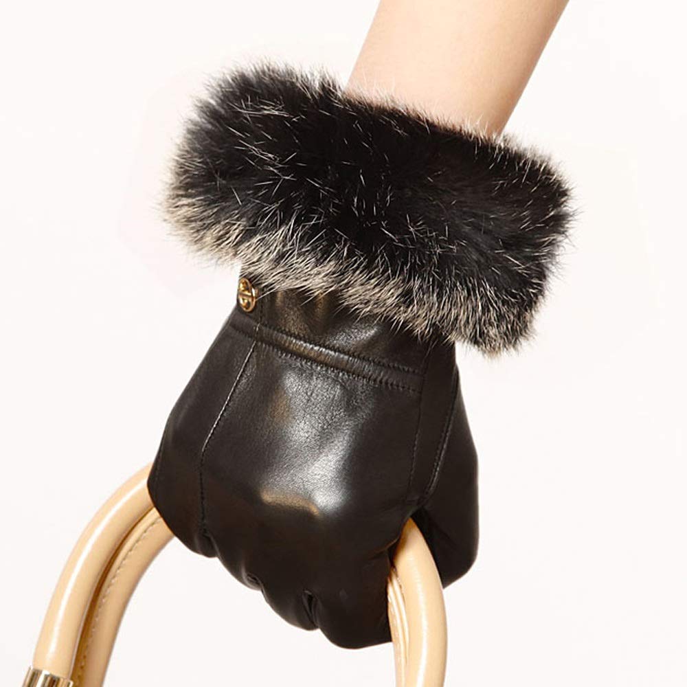 AIJIA Wild Women's Leather Gloves Touch Screen Gloves Winter Warm Fashion Velvet Gloves (Color : Black-touch screen, Size : S)