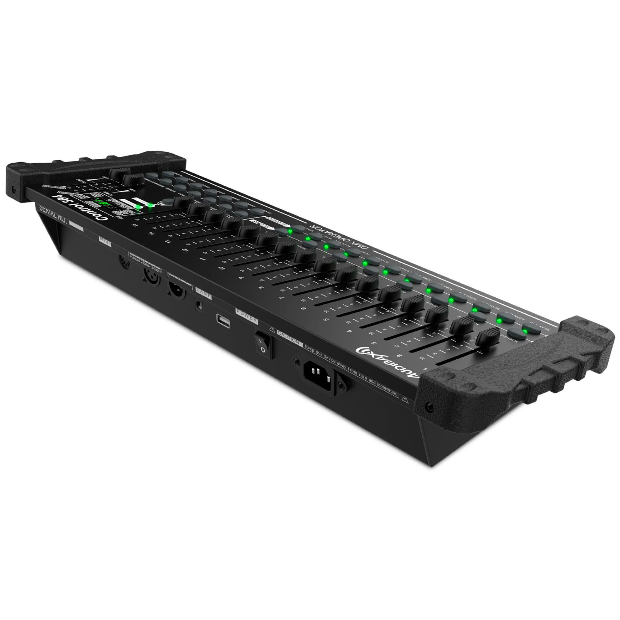 Audibax Control 384 - Controller DMX a 384 Canali - Controllo di 24 Apparecchi con 16 Canali DMX - Attivazione di Scene Tramite Suono, Manuale o Auto - Programmazione di Sequenze e Sequenze sui Fader