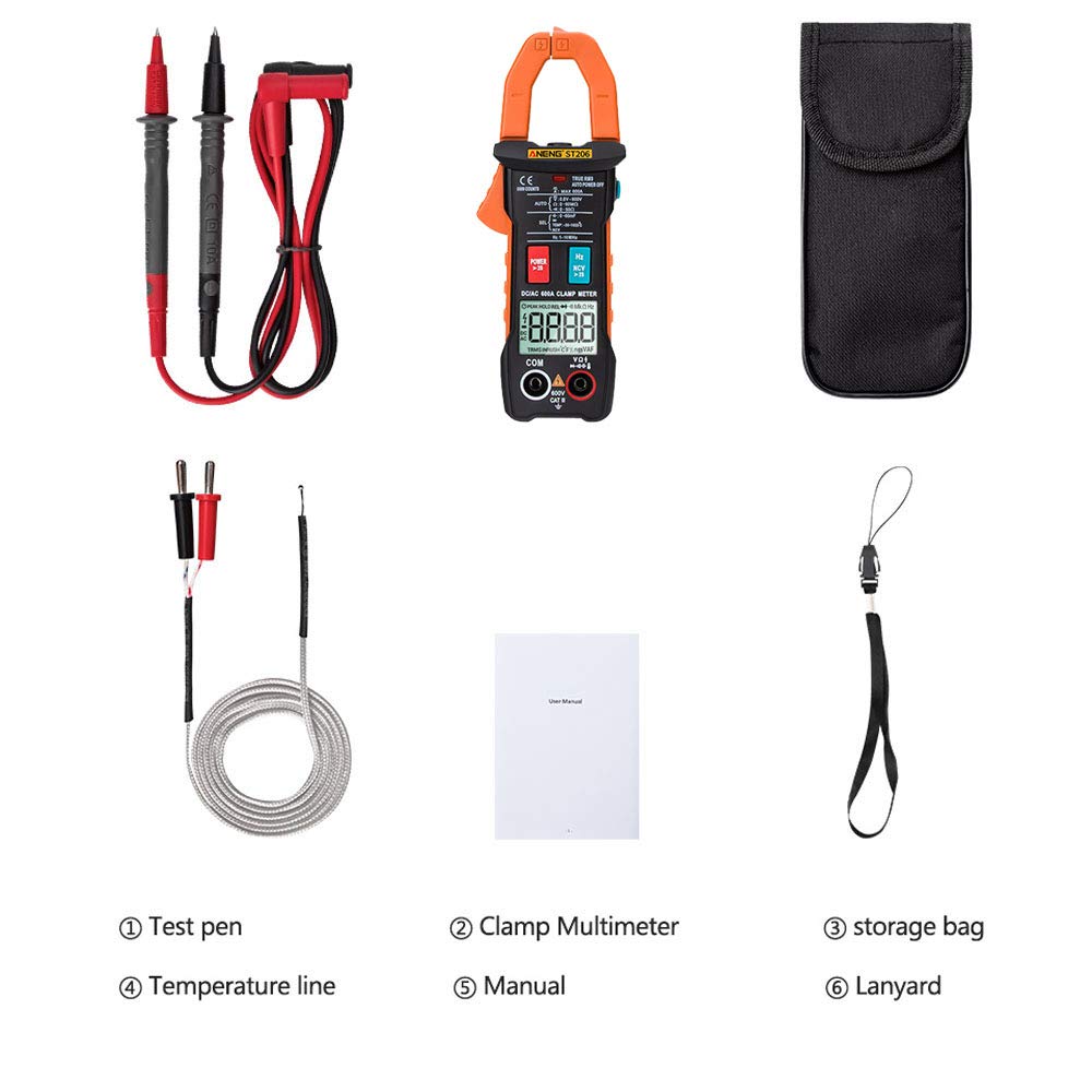 /G ST206 Multímetro Digital Pinza amperimétrica 6000 Cuentas True RMS Amp DC/AC Pinza amperimétrica Medida DC Amperimetro Tester Voltímetro - Naranja