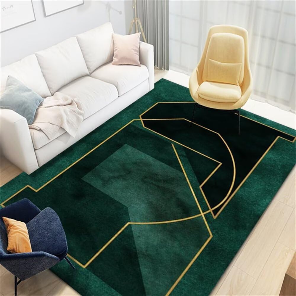 Tapis géométrique moderne vert 170x230cm aux finitions soignées
