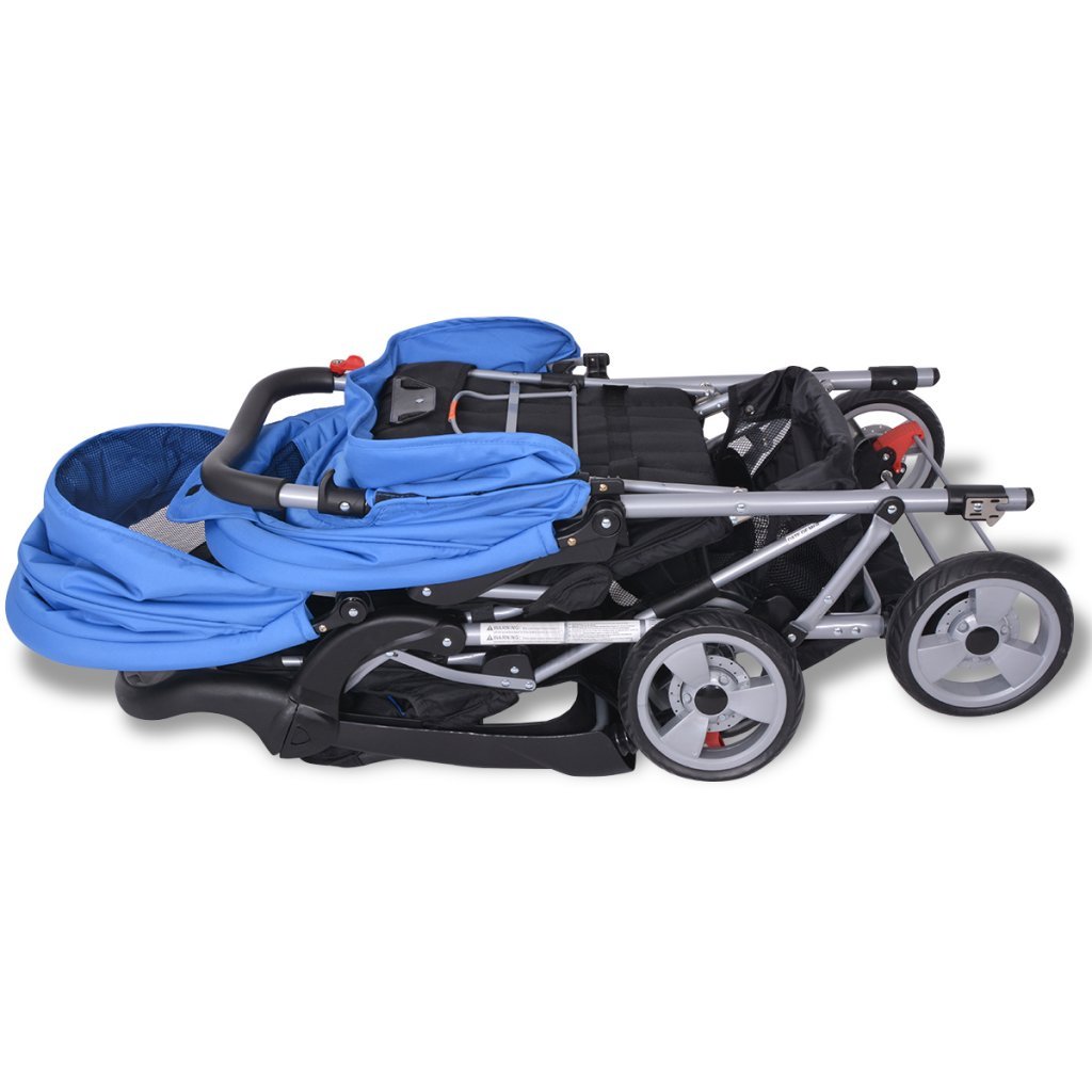 Festnight Geschwisterwagen Kinderwagen Geschwisterkinderwagen aus Stahl + Oxfordgewebe für 1-2 Kinder bis zu je 15kg - Blau und Schwarz