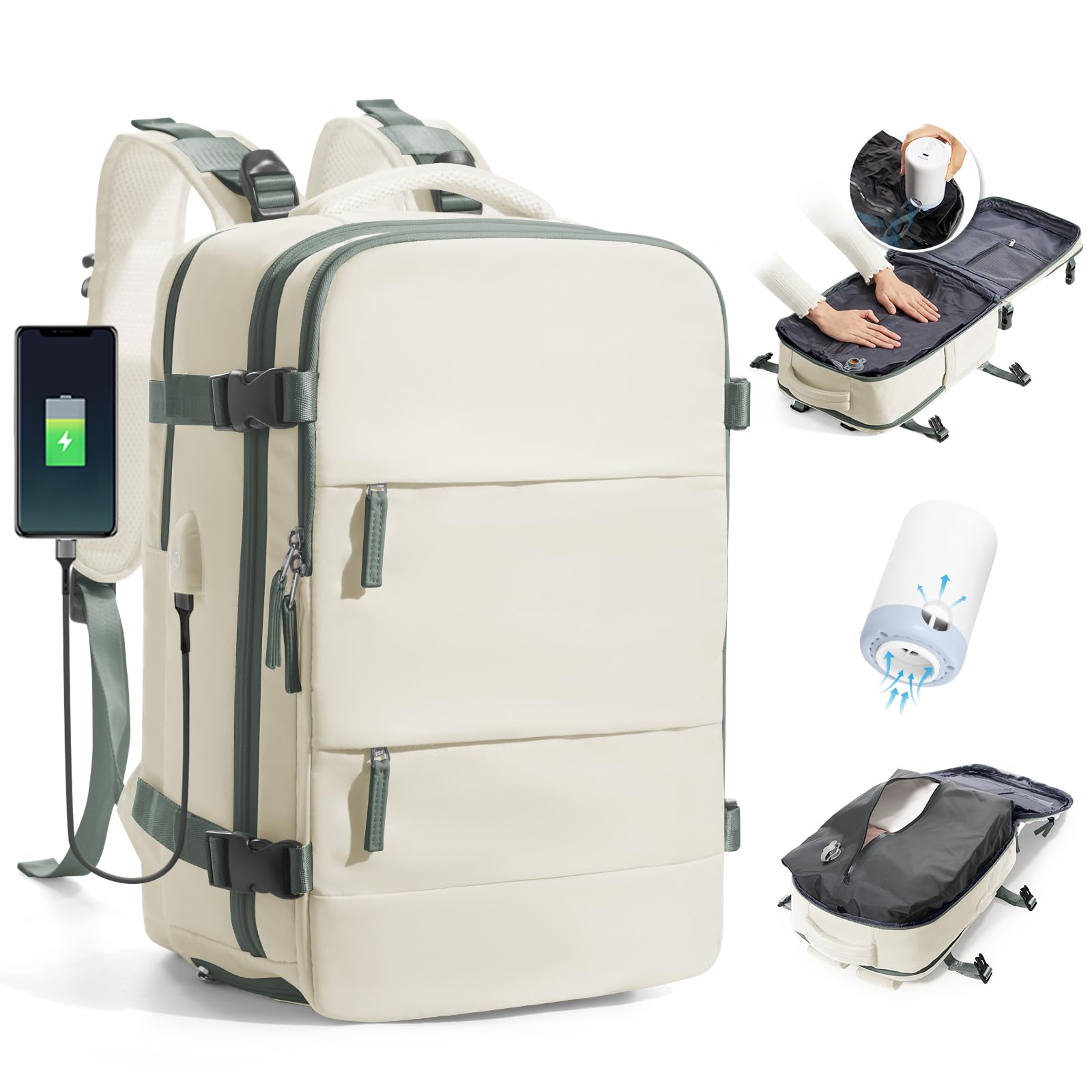 BJLFS Borse da Cabina per Ryanair 40x30x20 Zaino Wizzair Sottovuoto da viaggio 40x20x25 Bagaglio a Mano con compressione sottovuoto,Zaino Easyjet 45x36x20,Zaini Casual per laptop da 14 pollici