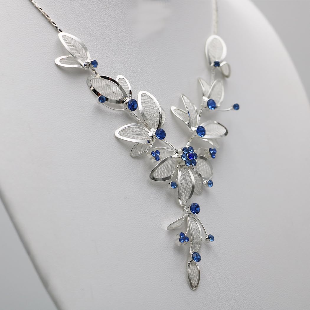 Rosemarie Collections Set di gioielli da donna in 3 pezzi con strass e maglia metallica floreale con collana e orecchini, Metallo Vetro, Cristallo