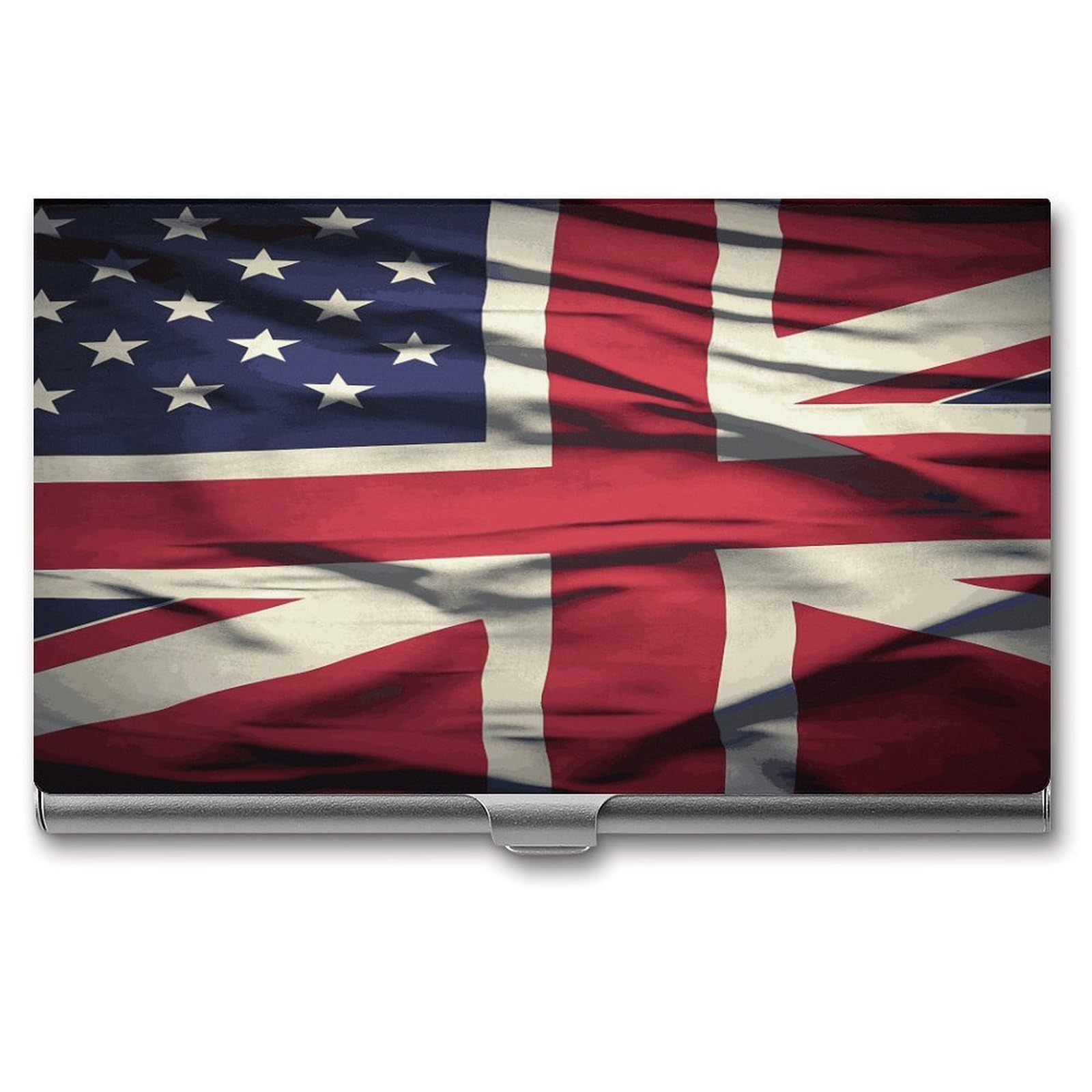 LDGSUPH USA Uk Flag Business Card Holder Fashion Slim Name Card Holder Minimalist Design Case Metal Card Carrier Personalized Business Card Case with Flip for Men Women