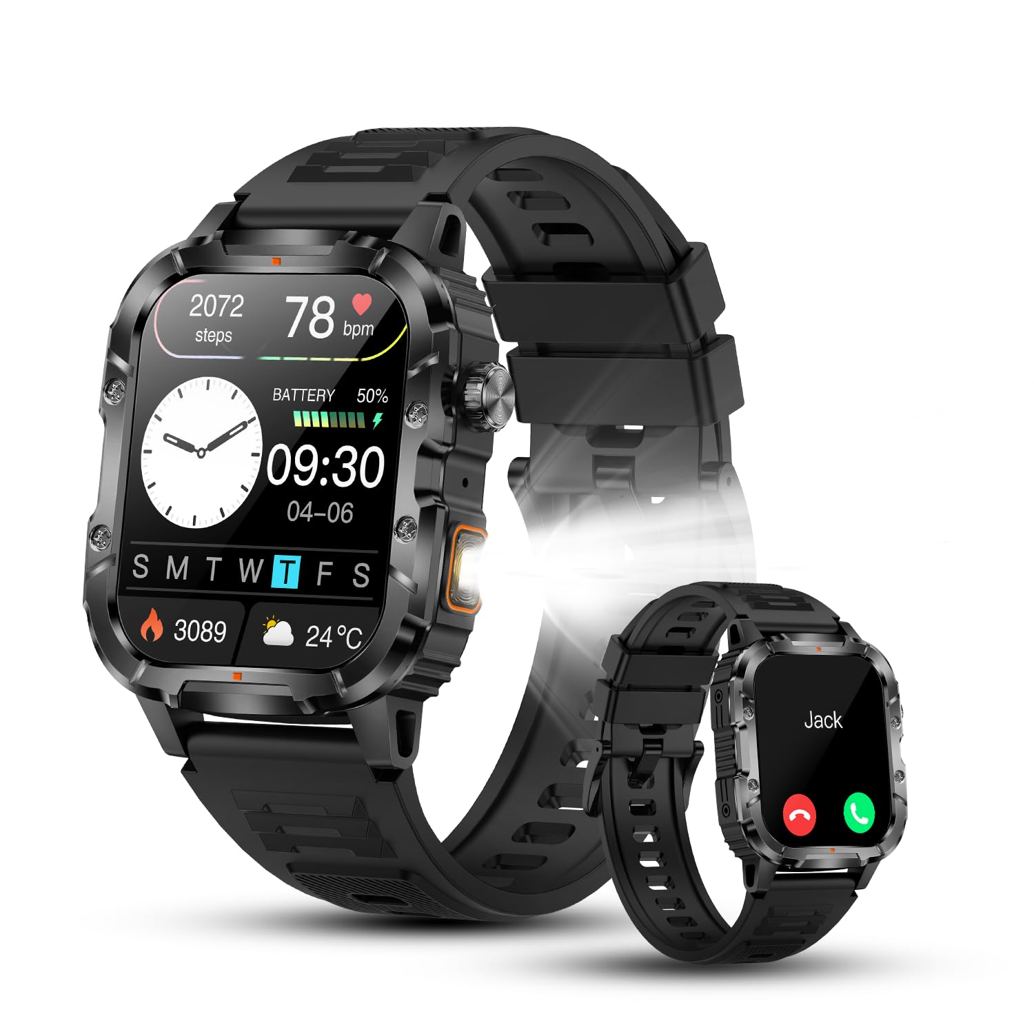 Military Smart Watch for Men, 30+ Day Battery Life, Bluetooth Call Black
