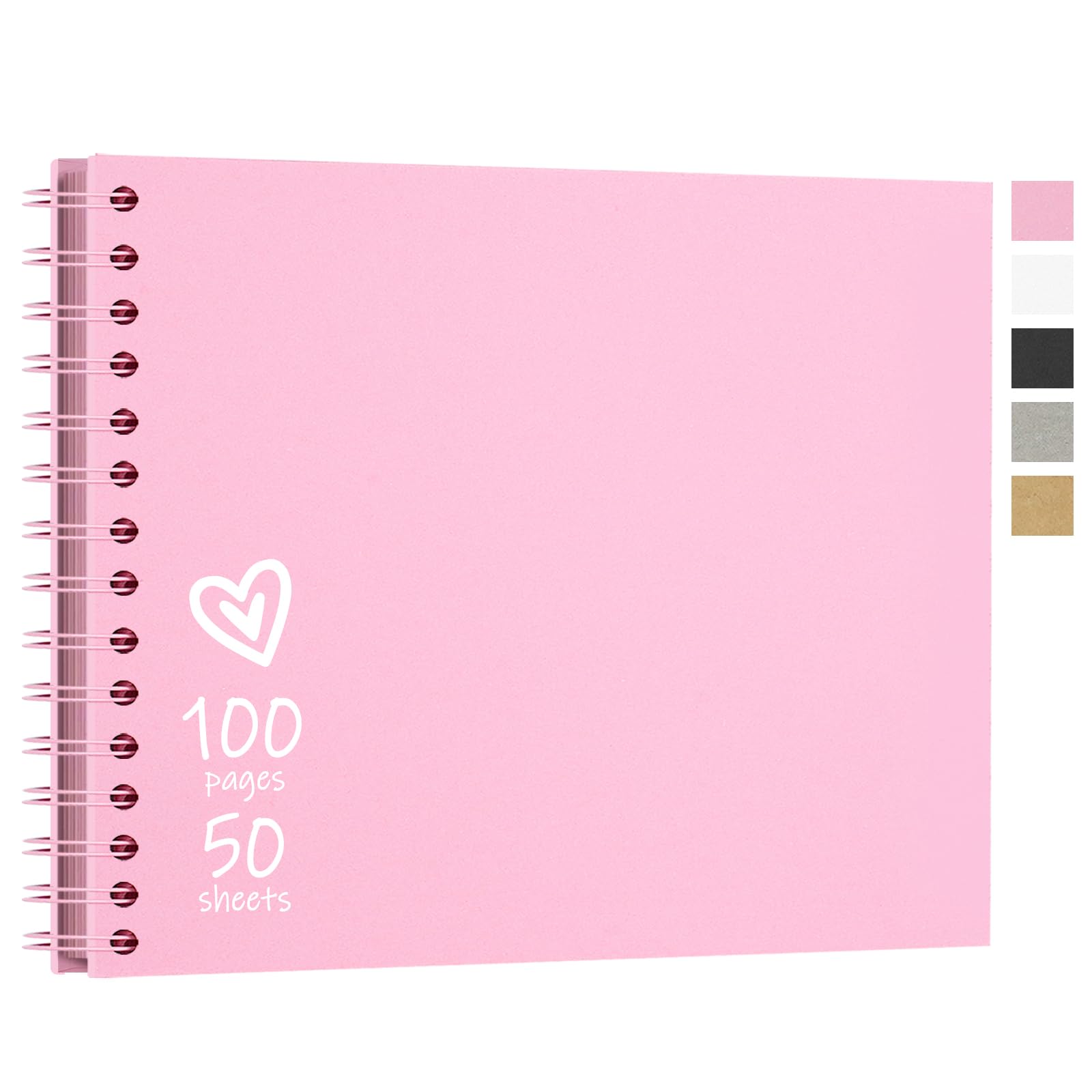 Vienrose 28,5 x 20,5 cm Fotoalbum zum Selbstgestalten und Einkleben mit 100 Seiten, Hardcover Kraftpapier Spiralalbum Scrapbook, DIY Sammelalbum für Hochzeit, Geburtstag, Jahrestag, Rosa