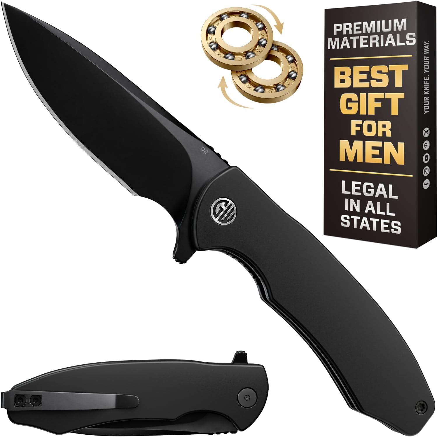हाई-एंड फोल्डिंग पॉकेट नाइफ - डी 2 स्टील ब्लेड, एल्युमिनियम हैंडल और स्मूद बॉल बेयरिंग पिवट - डीप कैरी क्लिप के साथ एलिगेंट गिफ्ट-रेडी ईडीसी नाइफ, सभी राज्यों में लीगल - पुरुषों के लिए गिफ्ट्स, महिलाओं 6700 ए