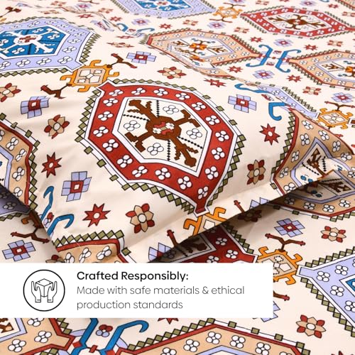 Image of Rivermoor 200 TC Ultrasoft Bedsheet for Single Bed | Bedsheet with 1 Pillow Cover | Multi Color Geometric Pattern | 58 x 88 Inches | Breathable & Wrinkle Resistant