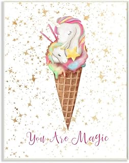 Stupell Industries You are Magic Unicorn Ice Cream Cone Gold Pink Design, Designed by Ziwei Li Art, 10 x 15, Wall Plaque