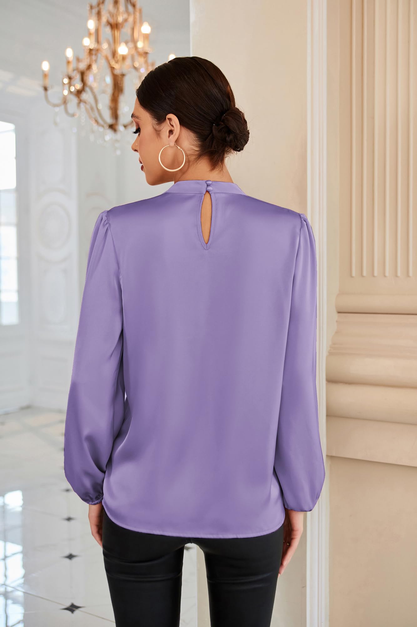 GRACE KARIN Blusa Elegante Donna Maniche Lunghe Tinta Unita con Bottoni Scollo a V da Ufficio Casual