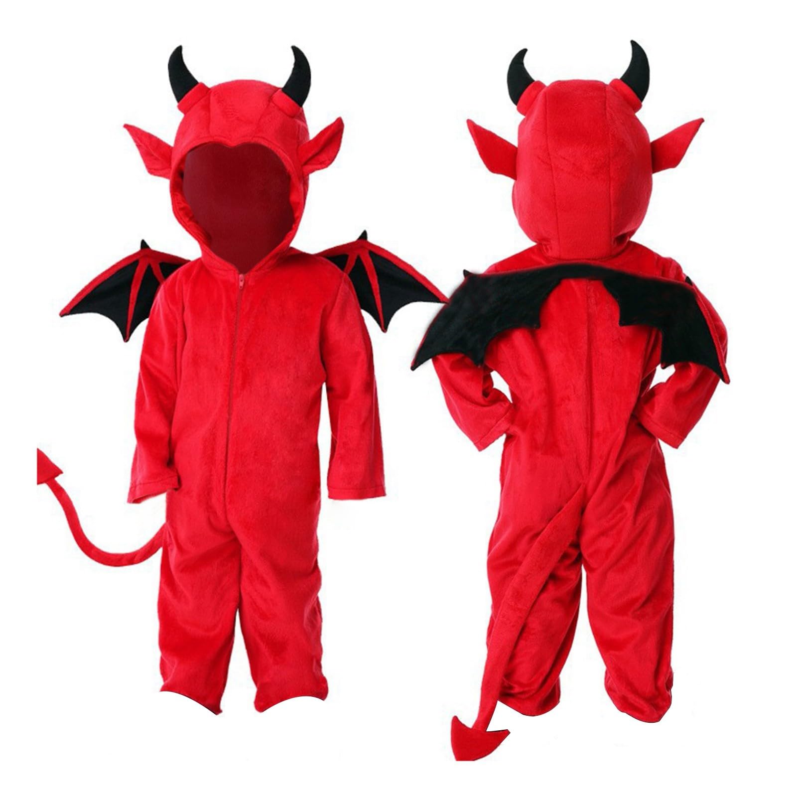 Halloween Devil Jumpsuit for Boys Girls Bat Wing Onesie Outfits Soft One Piece Hooded Rompers Halloween Costume Set Dress up