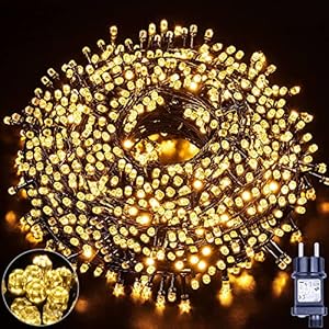 GlobaLink 1000 leds kerstverlichting voor buiten, 100 m, superheldere led-lichtketting met kabelhaspel, waterdicht, IP44 met 8 modi, voor Kerstmis, tuin, balkon, buiten/binnen, decoratie – warmwit