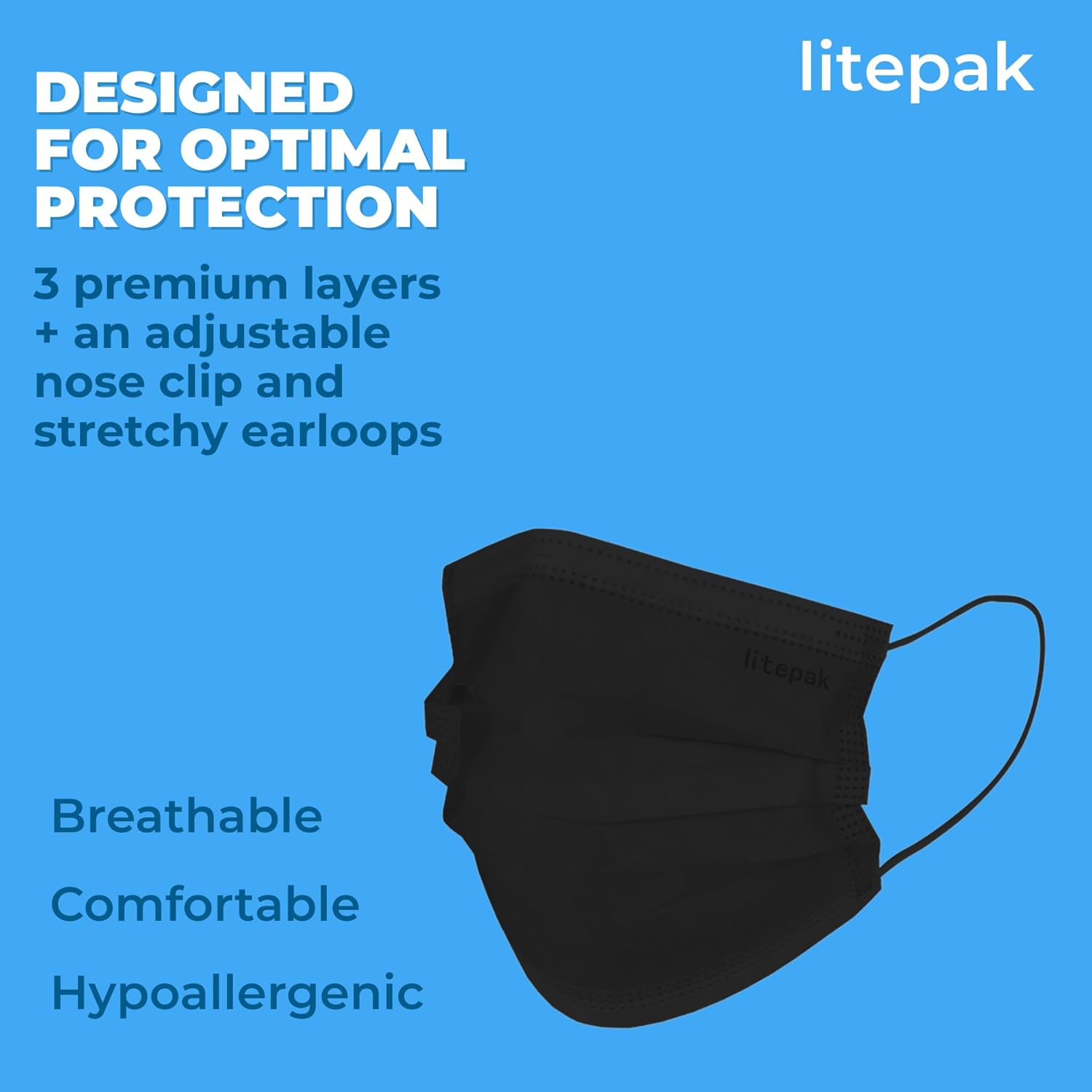 Litepak - 1,000 PCS - Disposable Face Masks for Home & Office - Breathable & Comfortable Filter (Black) - Image 5