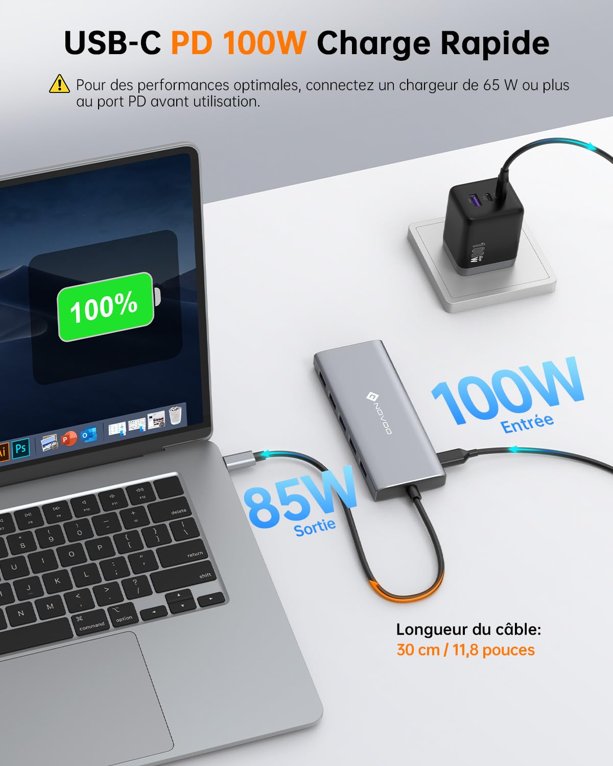 NOVOO Docking Station d'accueil USB C 12-en-1, Docking Station USB C, 2 HDMI, VGA, 5 USB Ports, 100W PD, Lecteur SD/TF, Compatible MacBook/Dell/HP/Surface