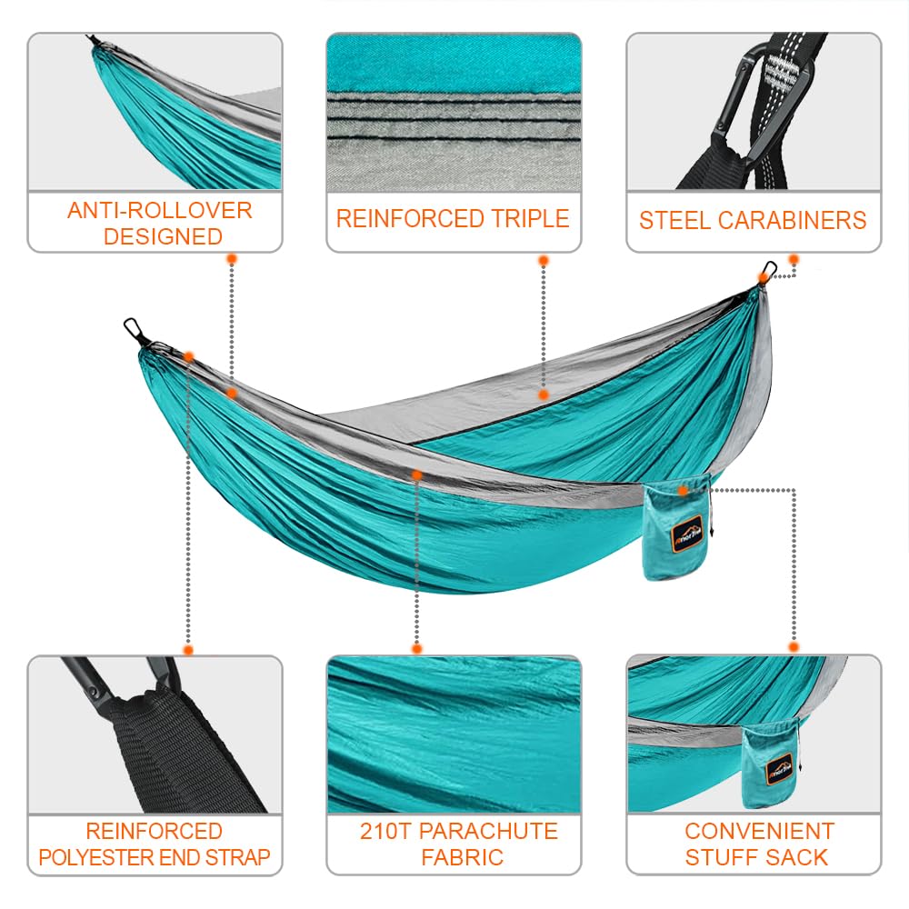 Anortrek lekki przenośny hammock Single & Double Hammock with Tree Straps [30 ft/18+1 Loops], Parachute Hammock na kemping, wędrówki, do ogrodu, podwórka (pomarańczowa i szara, podwójne 78''W x 118''L)