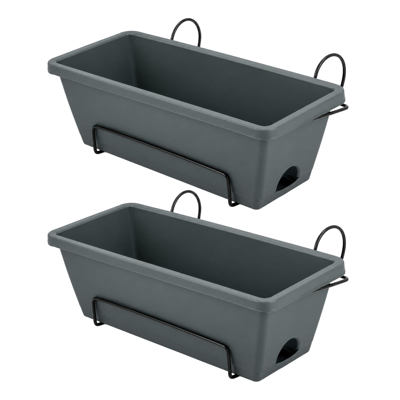 SUNNYNEST 43cm Railing Planter Box 2 Pack Large Hanging Planters (Dark Grey)