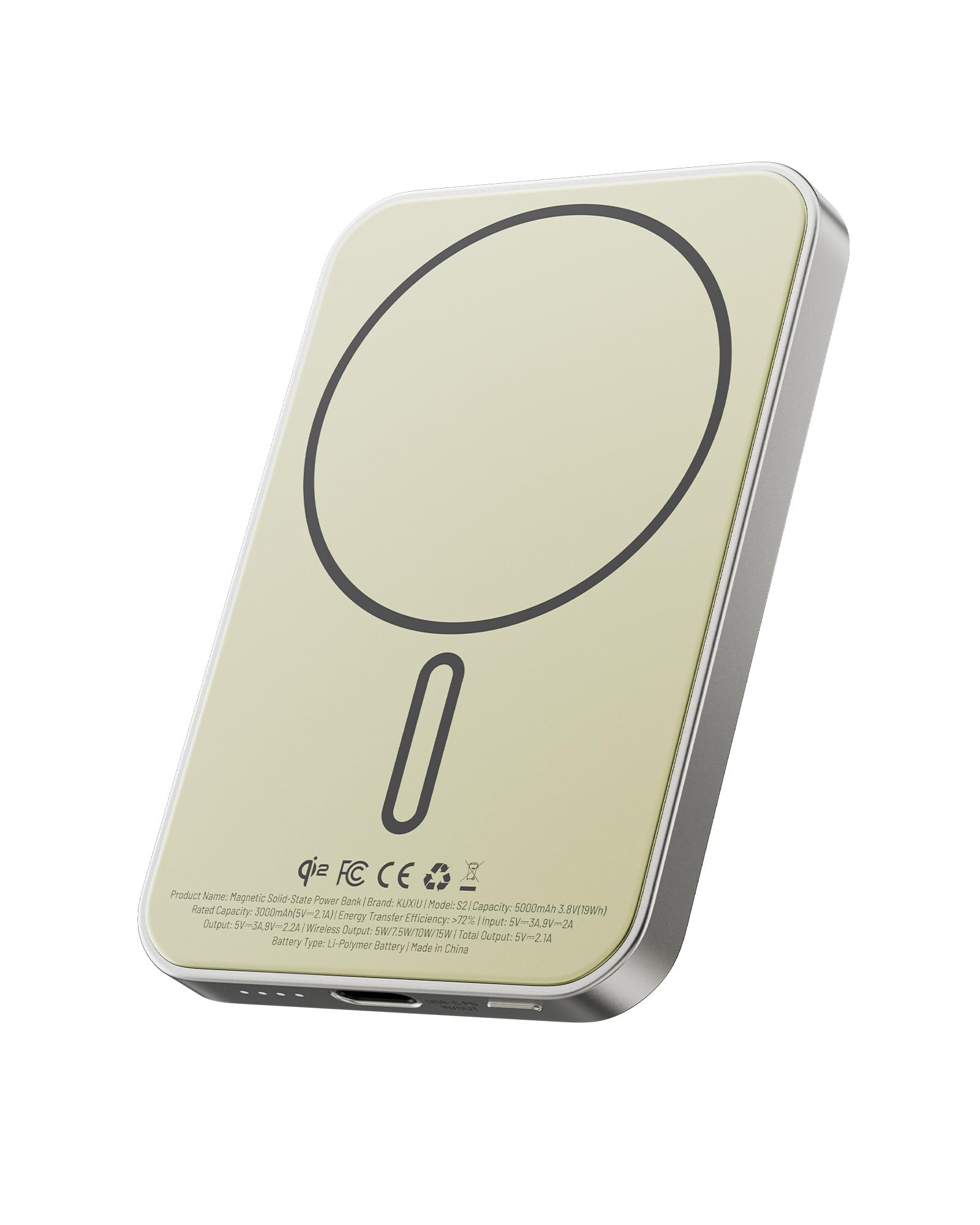 KU XIU 2025 Solid-State Magnetic Portable Charger 5000mAh, Qi2-Certified 15W Wireless Power Bank, High Energy Density & Safety, Travel Magnetic Battery Pack for iPhone 17/16/15/14/13/12-Titanium Natural Titanium